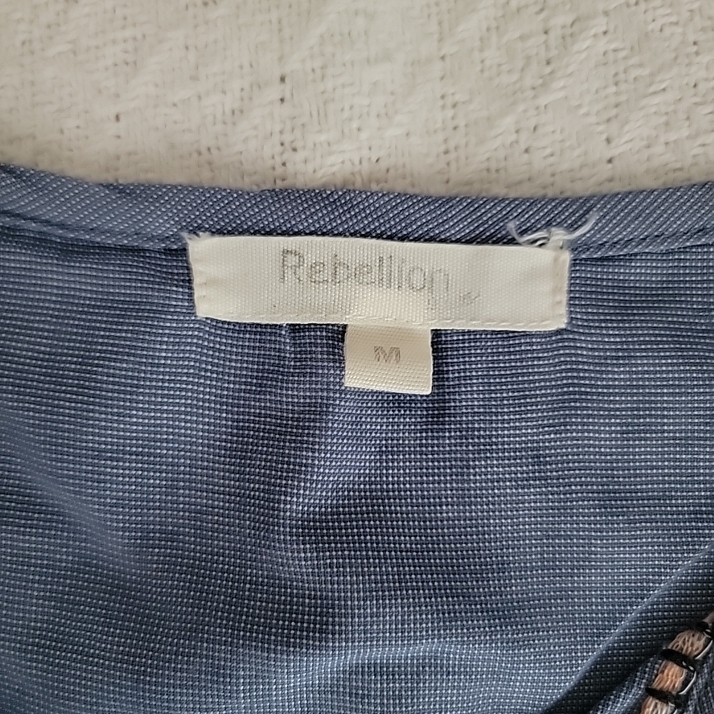 Rebellion blue embroidered blouse with tassels Size M - Picture 4 of 9